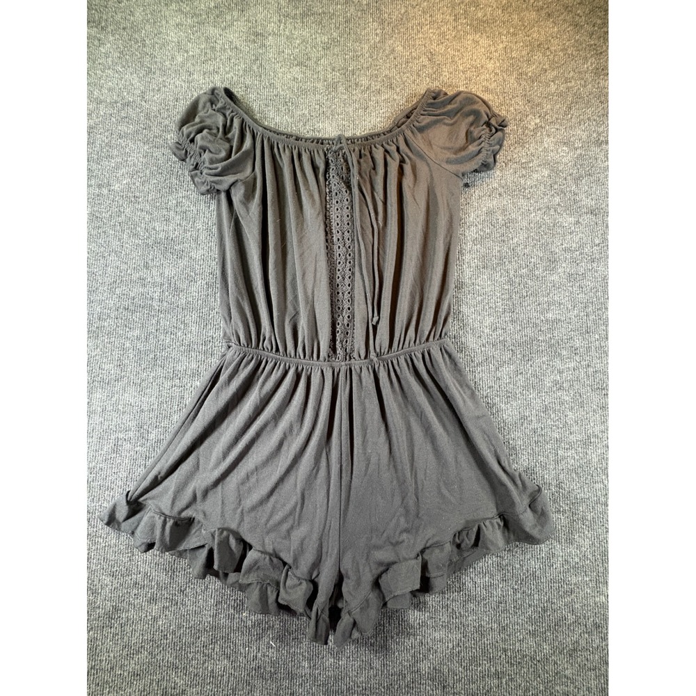 Denizen from Levi's Womens Gray Crochet Lace Ruffle Off Shoulder Romper Small